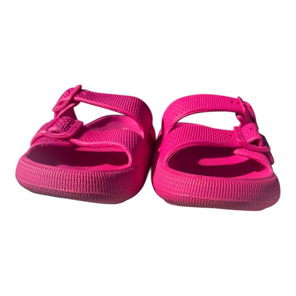 Hot Pink Double-Buckle Slide Sandals by Wewaya, cloud cushion waterproof slipper - Picture 11 of 16